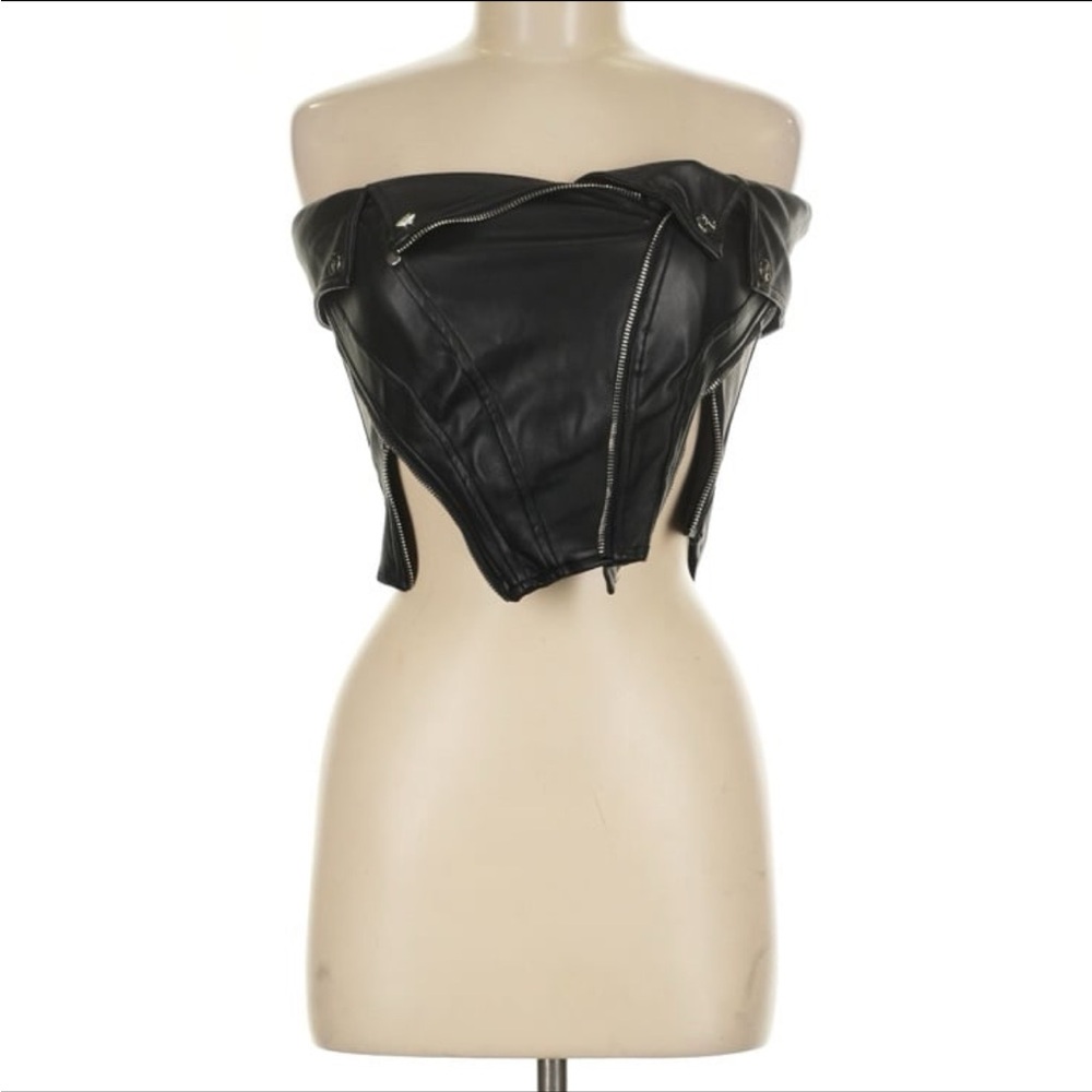 Black Off-Shoulder Leather Top